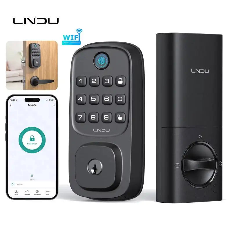 LNDU WL01 Smart Lock – WiFi Entry Deadbolt with Fingerprint, App Control & Rechargeable Battery