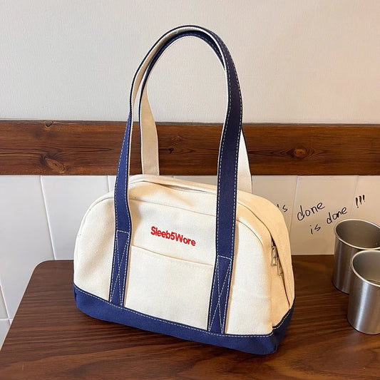 Women’s Canvas Tote Bag – Large Capacity Casual Shoulder Bag with Designer Letter Print for Daily Use 👜✨