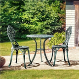 “3-Piece Cast Aluminum Patio Bistro Set – Green Outdoor Garden Table & 2 Chairs for Balcony & Yard”