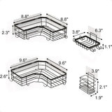 4-Pack Black No-Drill Corner Shower Organizers – Wall-Mounted Shelves with Soap Caddy & Toothbrush Holder