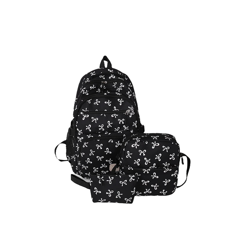 3-Piece Bow Print Backpack Set for Kids – School Backpack with Crossbody Bag & Mini Purse