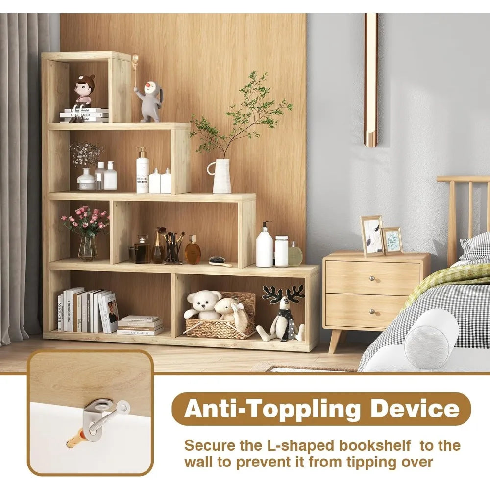 4-Tier L-Shaped Ladder Corner Bookcase – 6 Cube Stepped Etagere with 10 Shelves & Sturdy L-Frame
