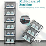 12 Pc / 24 Pc Large Capacity Modular Space-Saving Shoe Box, Transparent Plastic Stackable with Lid, Sneaker Display Box, B - PulinGO