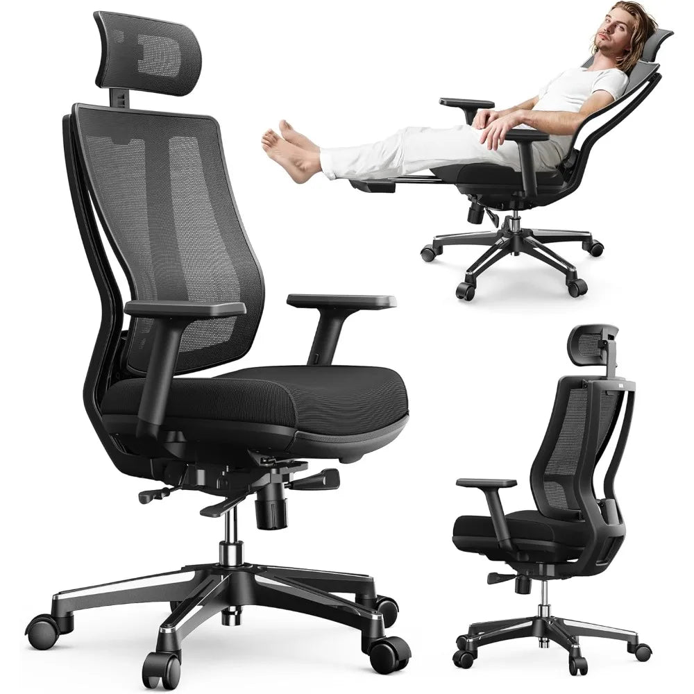🪑 Ergonomic Office Chair with Footrest – Cushioned Seat, Adjustable Headrest, Lumbar Support & 3D Armrests
