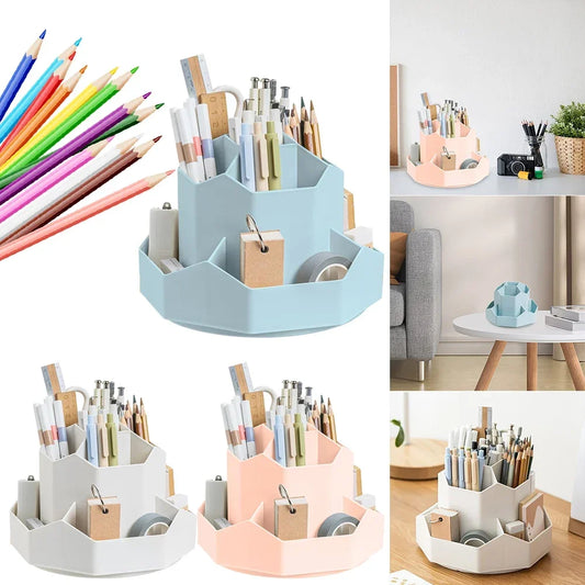 360° Rotating 9-Slot Desktop Stationery Organizer – Pen & Pencil Stand