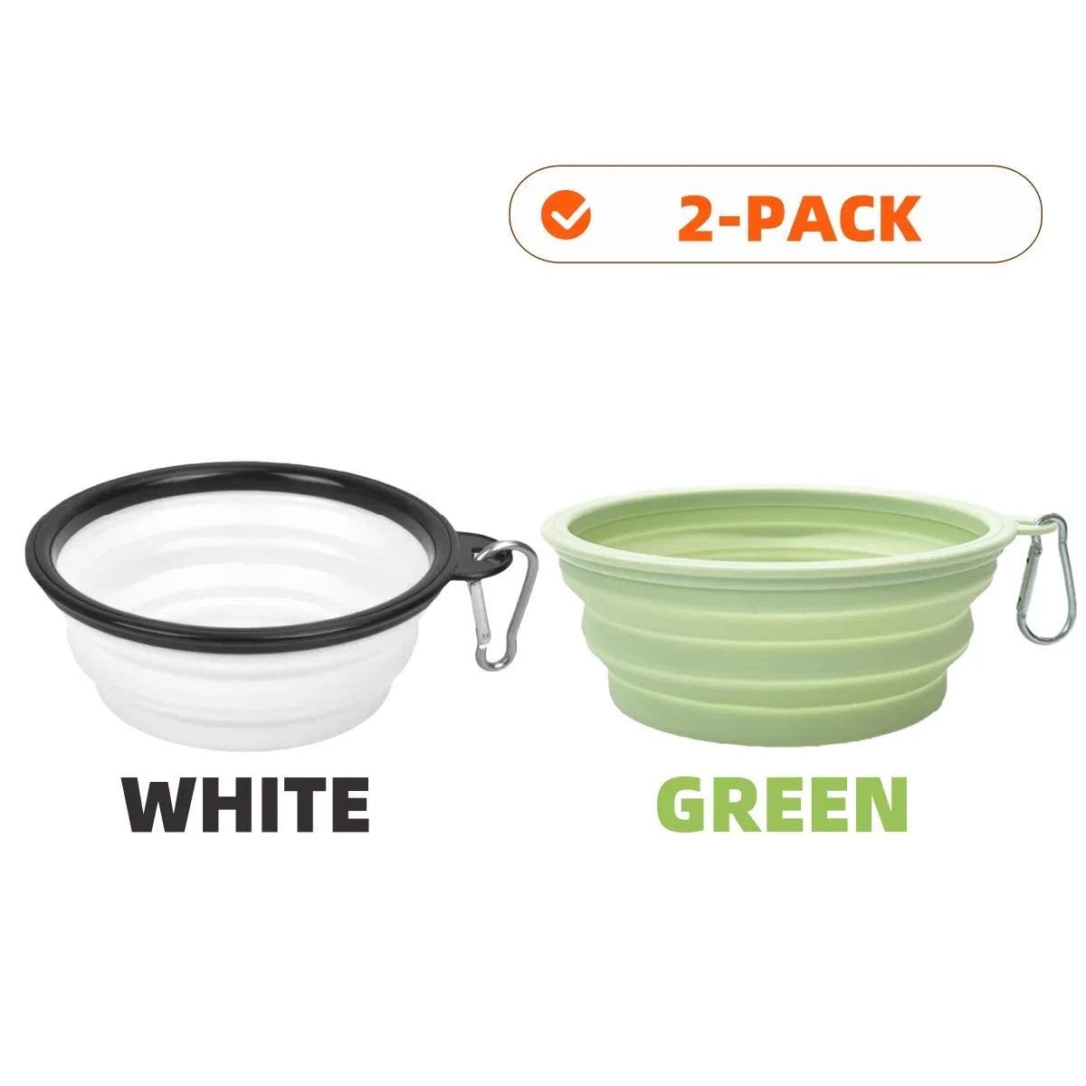 2-Pack Collapsible Pet Silicone Bowls – Portable Folding Food & Water Dishes with Carabiner for Dogs & Cats, Camping & Travel