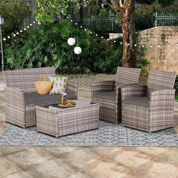 “Patio Furniture Set with Cushions – Outdoor Sofa, Chairs & Tea Table for Garden, Deck & Summer Relaxation”