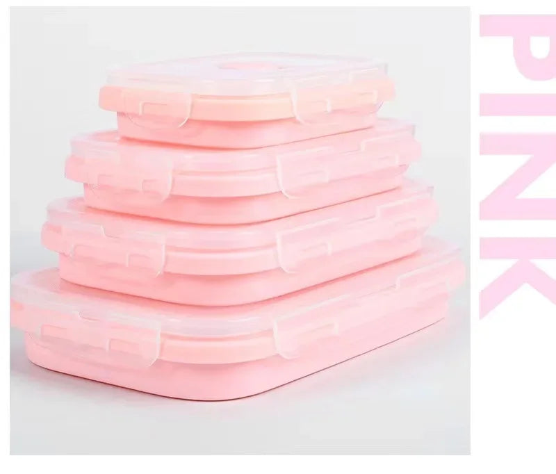 4-Pack Silicone Collapsible Lunch & Food Storage Boxes – Flat Stack Design with Lids, BPA-Free