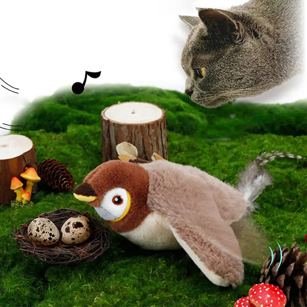 Interactive Sparrow Cat Toy with Flapping Wings & Catnip – Motion Sensor Bird-Style Plaything for Cats