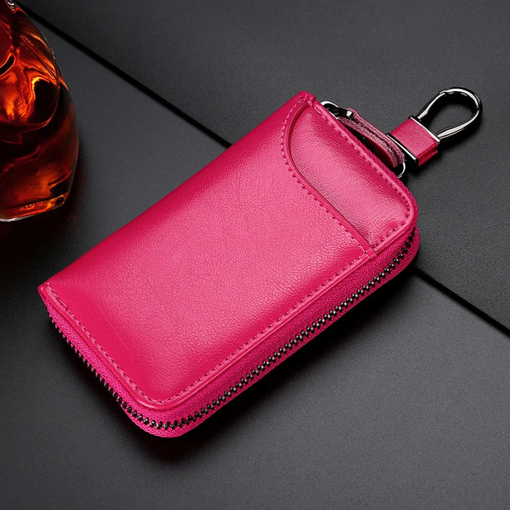 Personalized Leather Keychain Holder – Custom Name & Phone Number Car Key Case and Multifunction Pouch