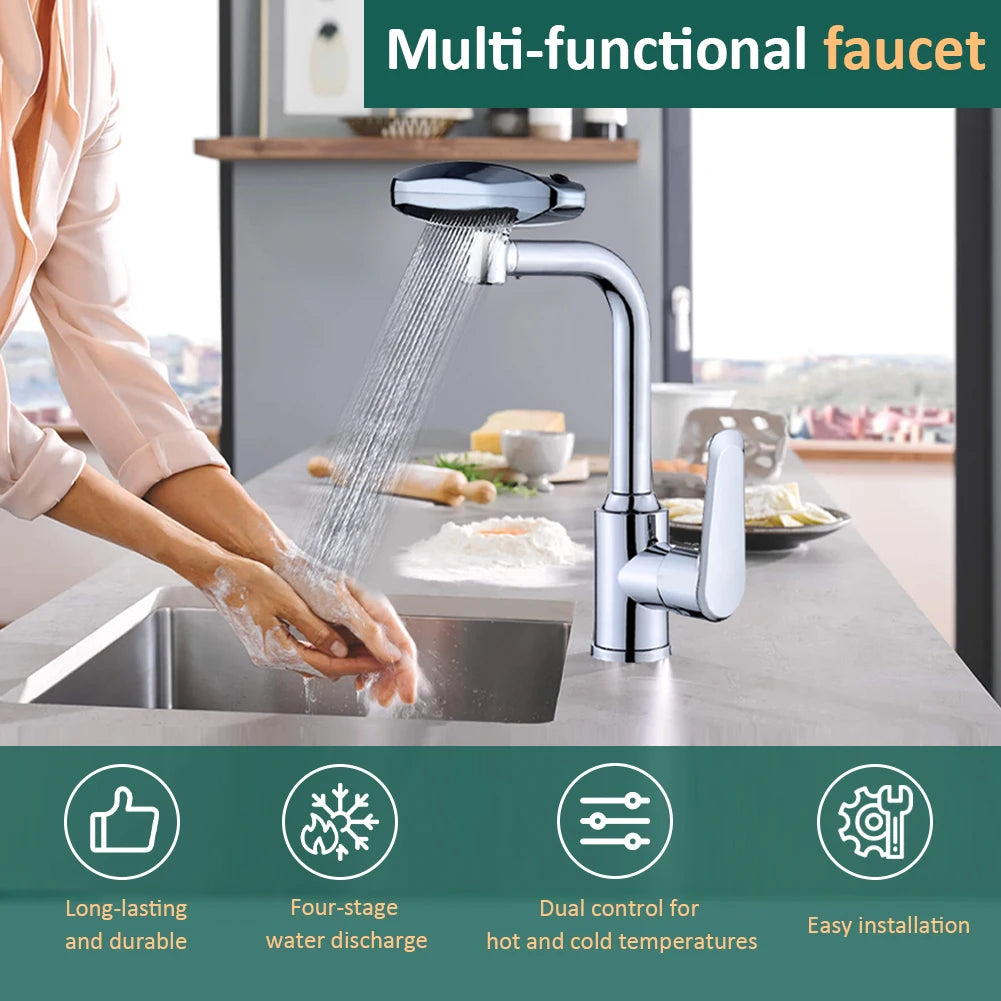 360° Swivel Multifunctional Faucet – Hot & Cold Mixer for Bathroom or Kitchen