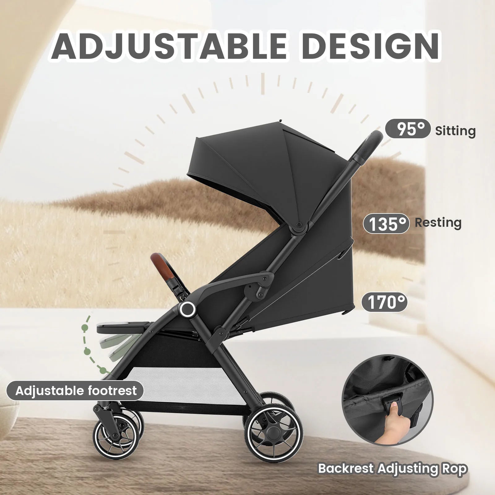 Standard Stroller Seat – Foldable & Portable Luxury Baby Carriage with 360° Swivel for Newborns & Toddlers 👶✨