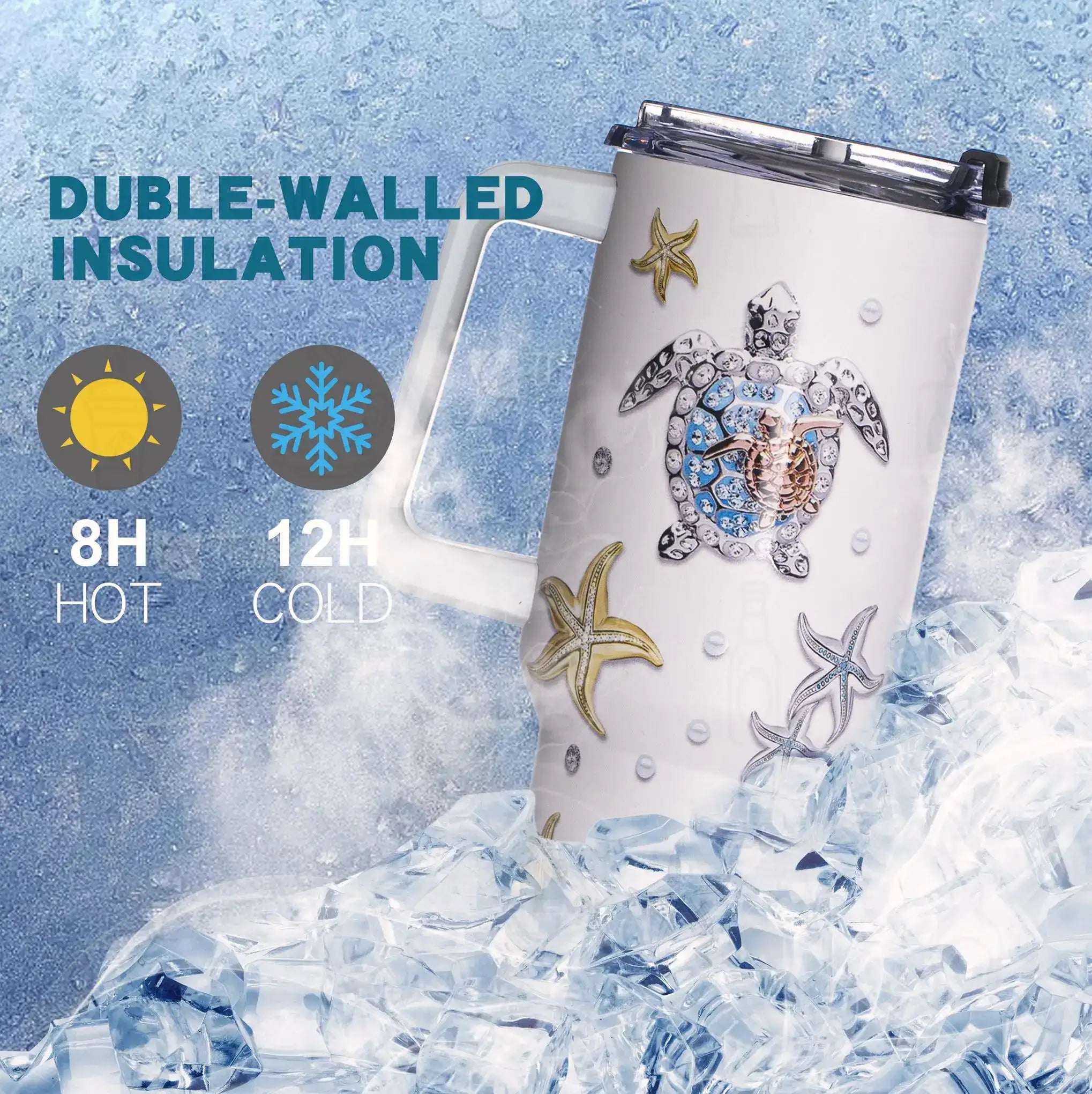Sea Turtle 40 oz Stainless Steel Insulated Tumbler – Wide Mouth, Splash-Resistant Lid & Eco Friendly Gift for Her