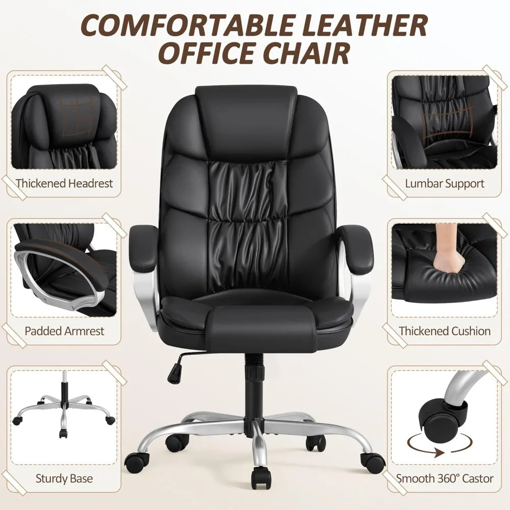 💺 High-Back Office Chair – PU Leather Executive Computer Desk Chair with Adjustable Height & Padded Swivel Seat