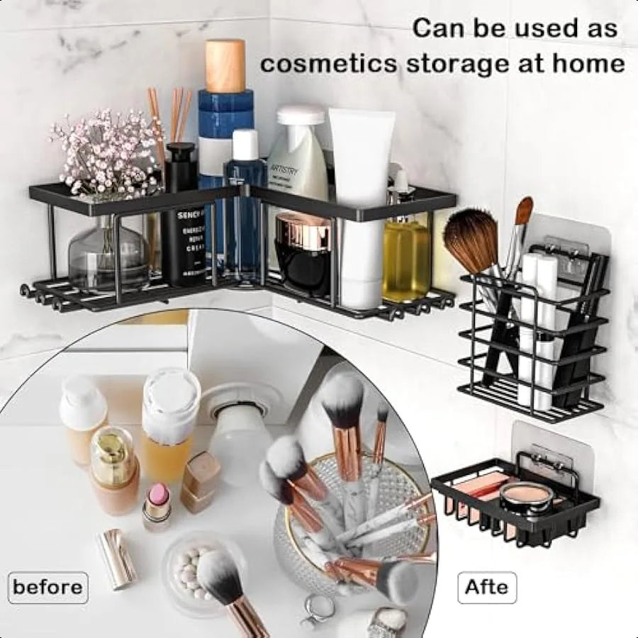 Corner Shower Caddy 4-Pack Adhesive Rack Set – Rust-Resistant Wall Mounted Storage for Bathroom & Kitchen