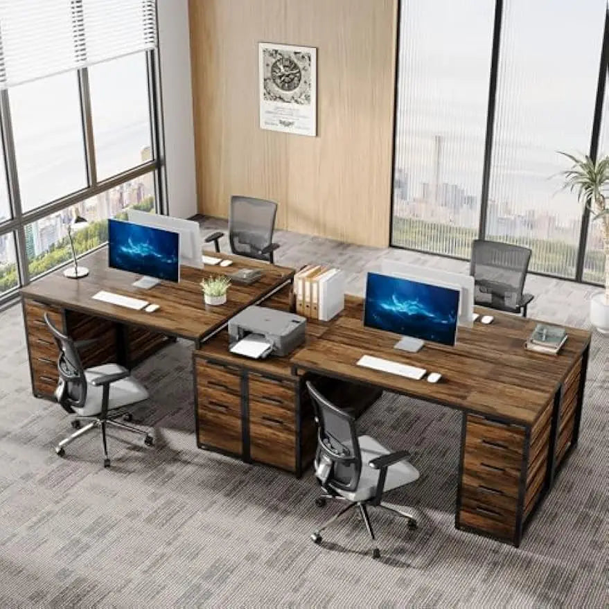 🖥️ Computer Desk with 8 Drawers – Office Desk with Reversible File Cabinet & Storage Writing Table for Home Office