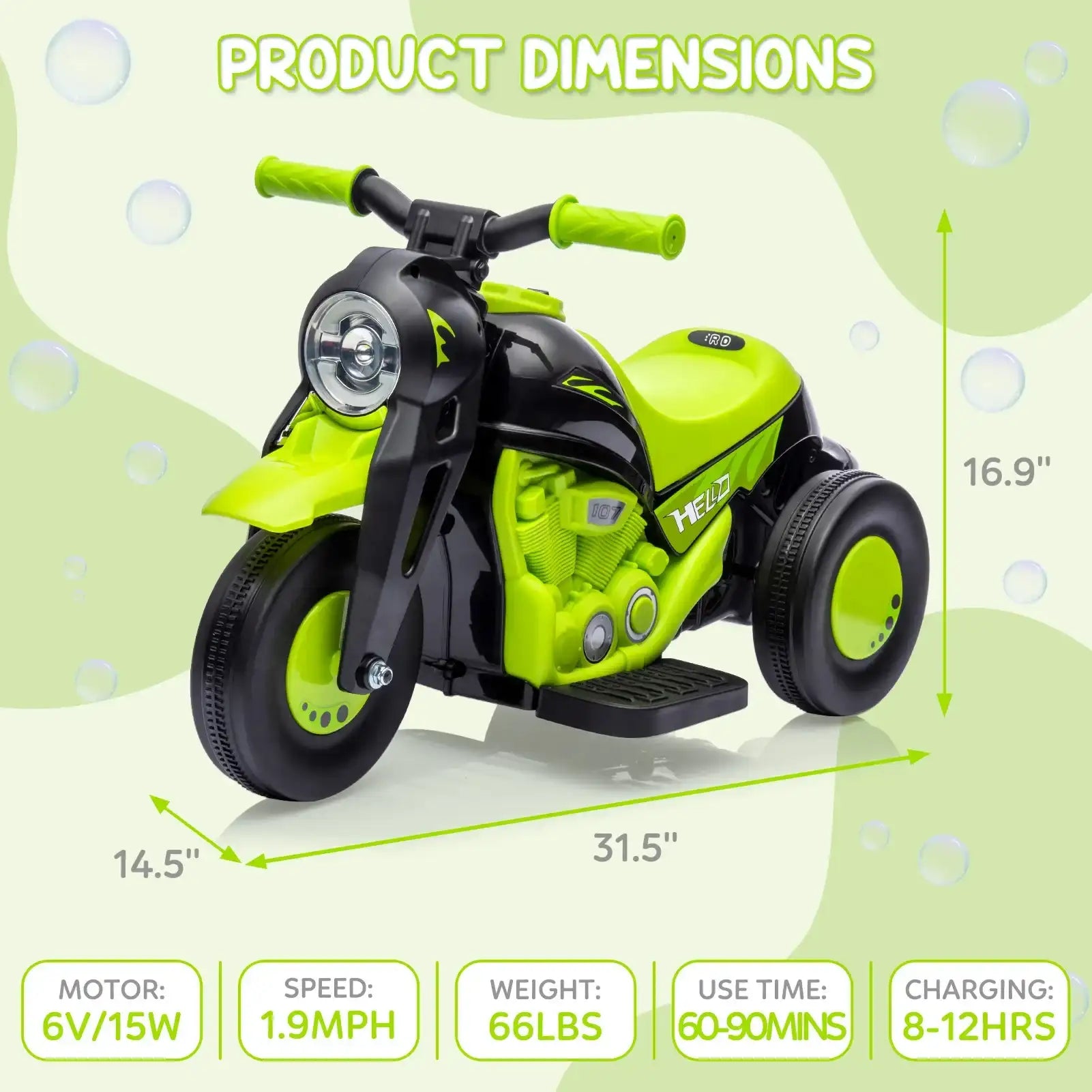 Battery-Powered 6V Kids Ride-On Bubble Motorcycle with LED Headlights & Music – Ages 2-5