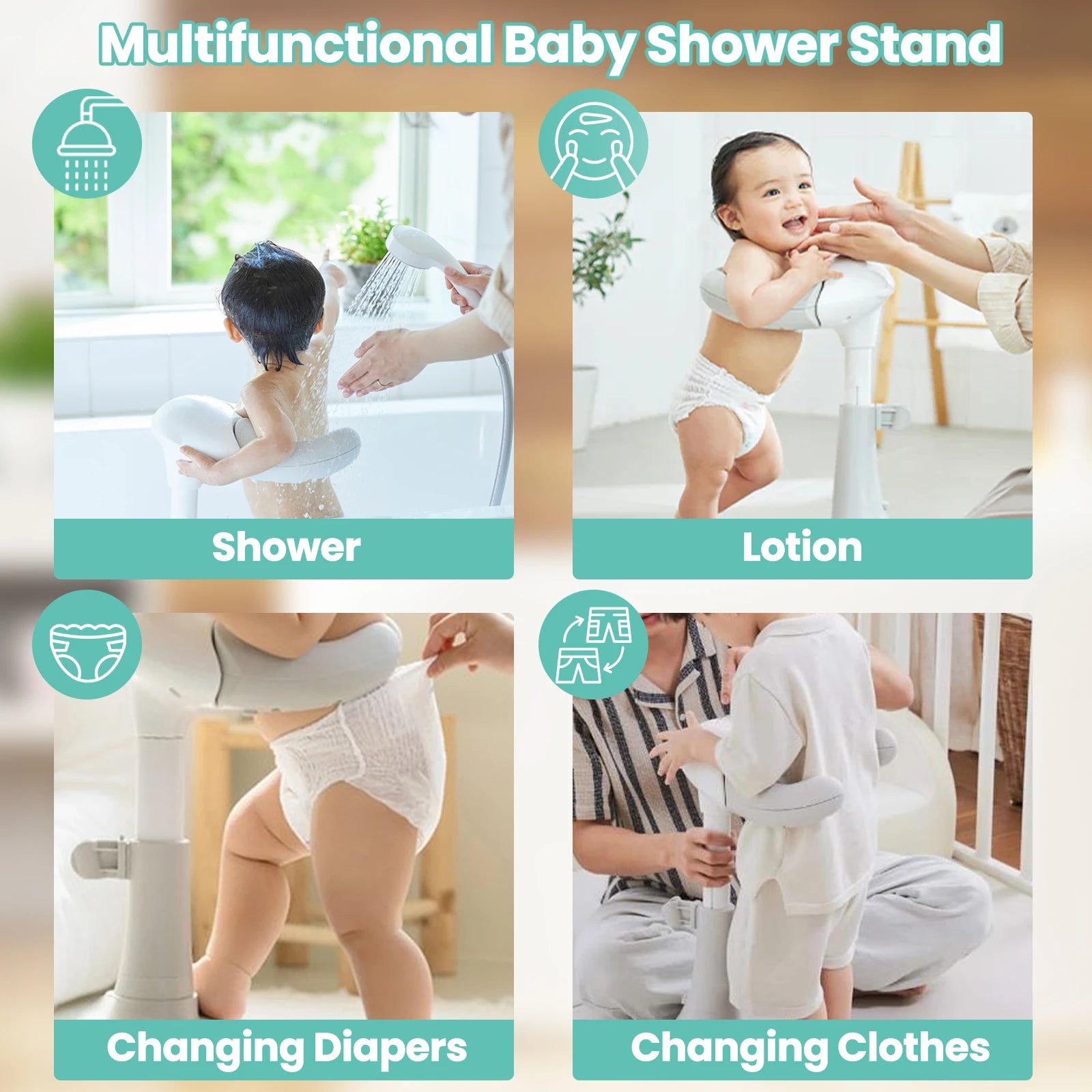 Baby Bath Stand – Adjustable Height Shower Support with Armrest, Portable Bath Helper, Anti-Slip Base for Safe Infant Bathing