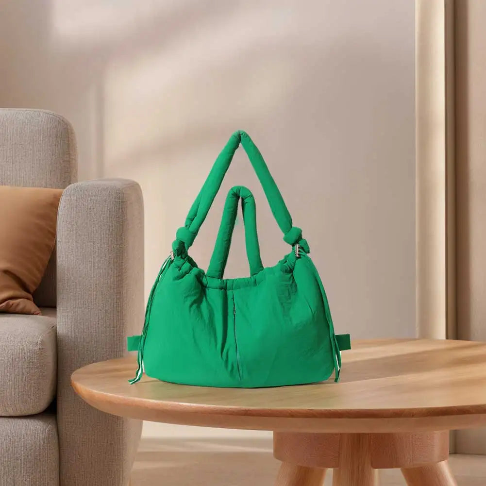 Women’s puffer tote bag – large-capacity nylon puffy handbag with adjustable crossbody strap, solid-color fashion purse for shopping & travel