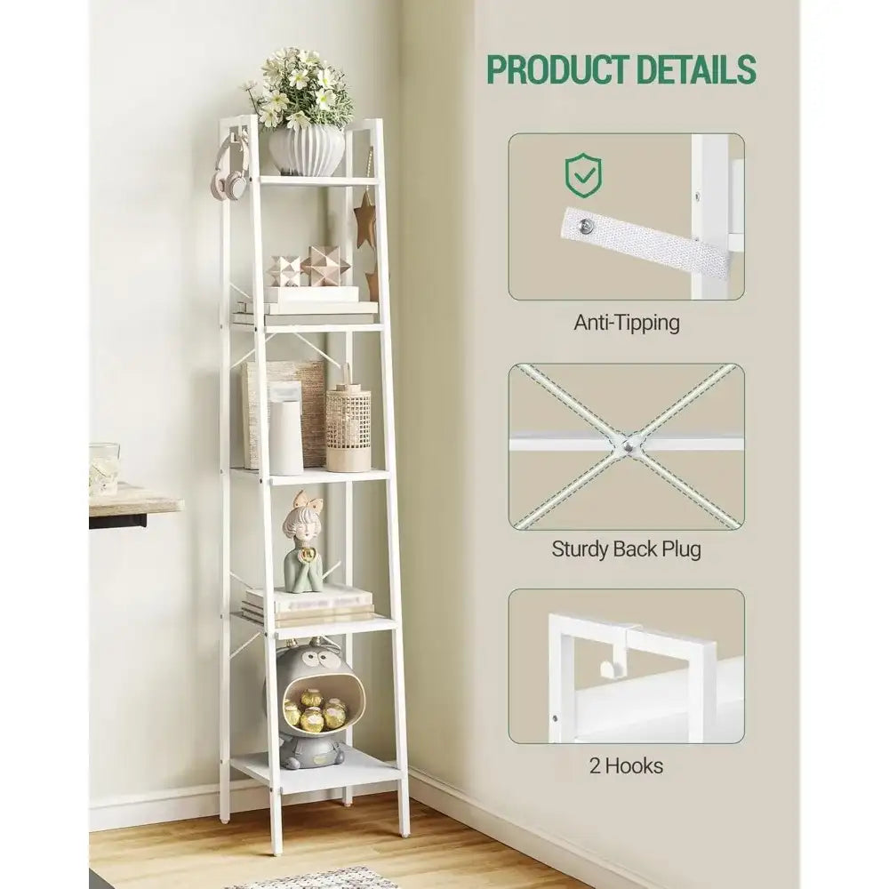 Tier Freestanding Corner Bookcase with Hooks for Home, Office & Kitchen Storage - PulinGO