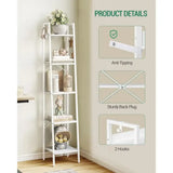 Tier Freestanding Corner Bookcase with Hooks for Home, Office & Kitchen Storage - PulinGO