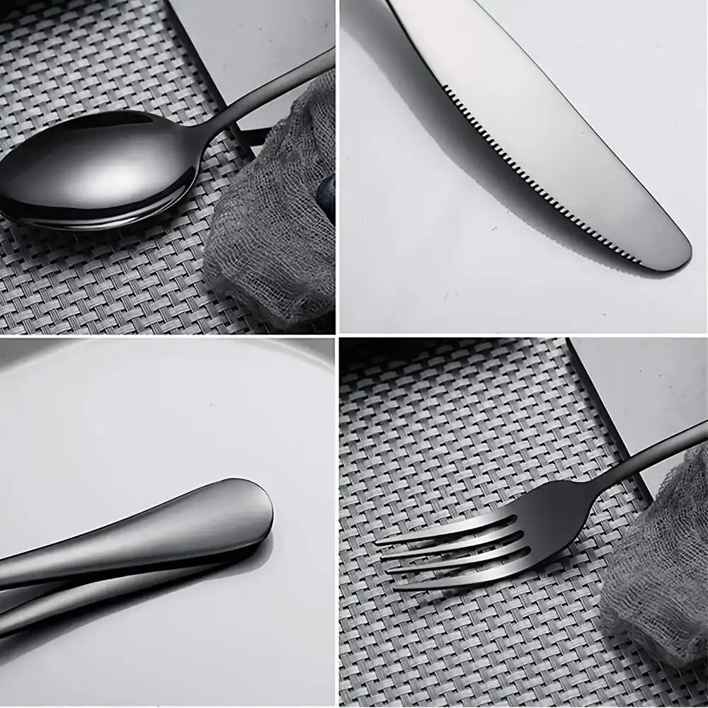 60-Piece Stainless Steel Flatware Set for 12 – Mirror-Polished Cutlery Service Includes Knives, Forks & Spoons (Black Handle Accent)