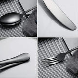 60-Piece Stainless Steel Flatware Set for 12 – Mirror-Polished Cutlery Service Includes Knives, Forks & Spoons (Black Handle Accent)