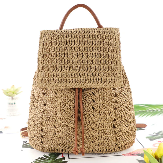 Women’s Woven Straw Backpack-Style Shoulder Bag — Elegant Messenger & Schoolbag Handbag