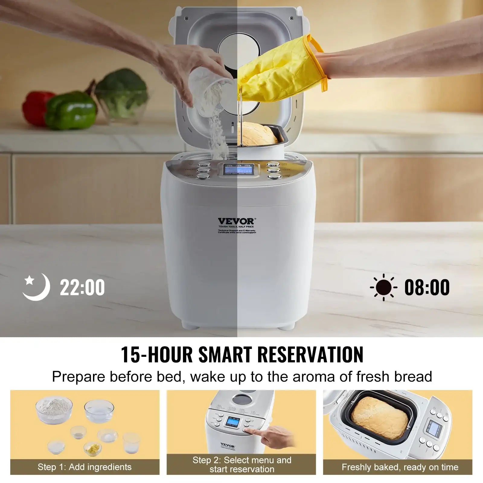 VEVOR 3 lb Bread Maker – 15-in-1 Dough Machine with Non-Stick Ceramic Pan & Gluten-Free Setting 🍞