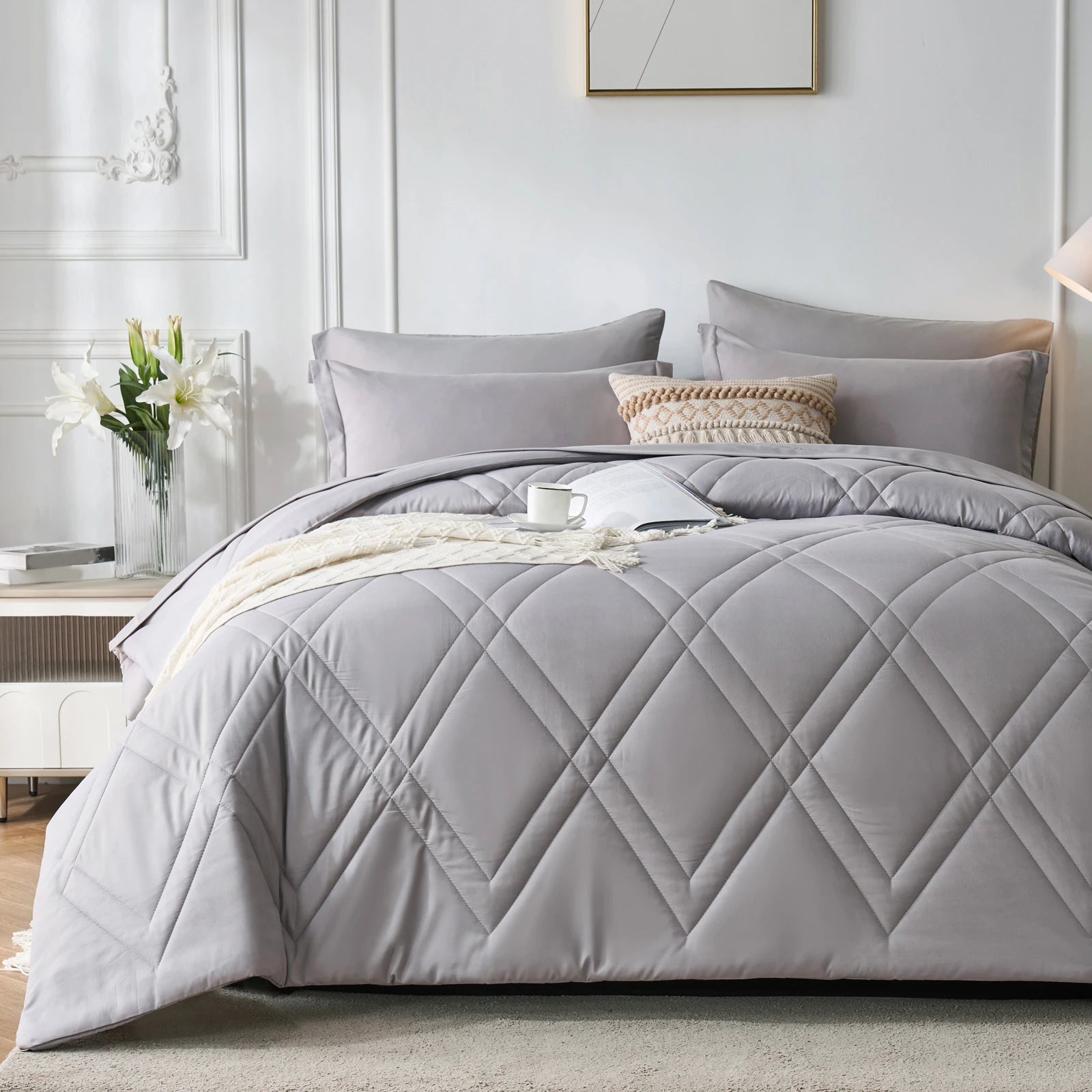 7-Piece Queen/King Medium-Firm Down Alternative Comforter Set – All-Season Cozy Bedding Ensemble