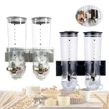 2-Pc Wall-Mount Dry Food Dispenser Set – Stainless Steel Cereal, Rice & Grain Containers (Silver & Black)