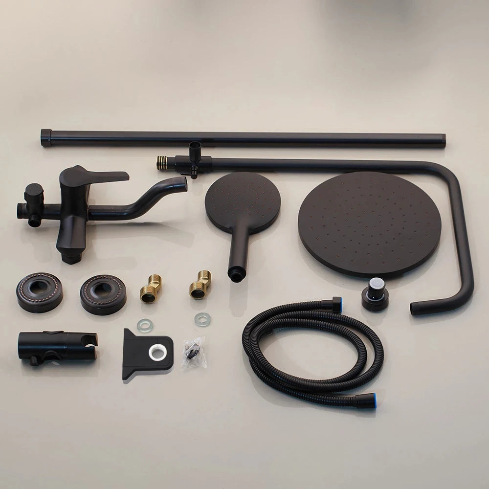 Zappo Matte Black 3-Way Wall-Mounted Rainfall Shower System – Shelf & Bathtub Mixer Included