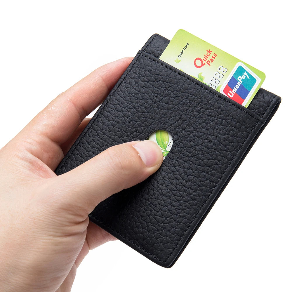 RFID Blocking Genuine Leather Slim Wallet – Unisex Soft Credit Card Holder & Thin Minimalist Purse for Men & Women