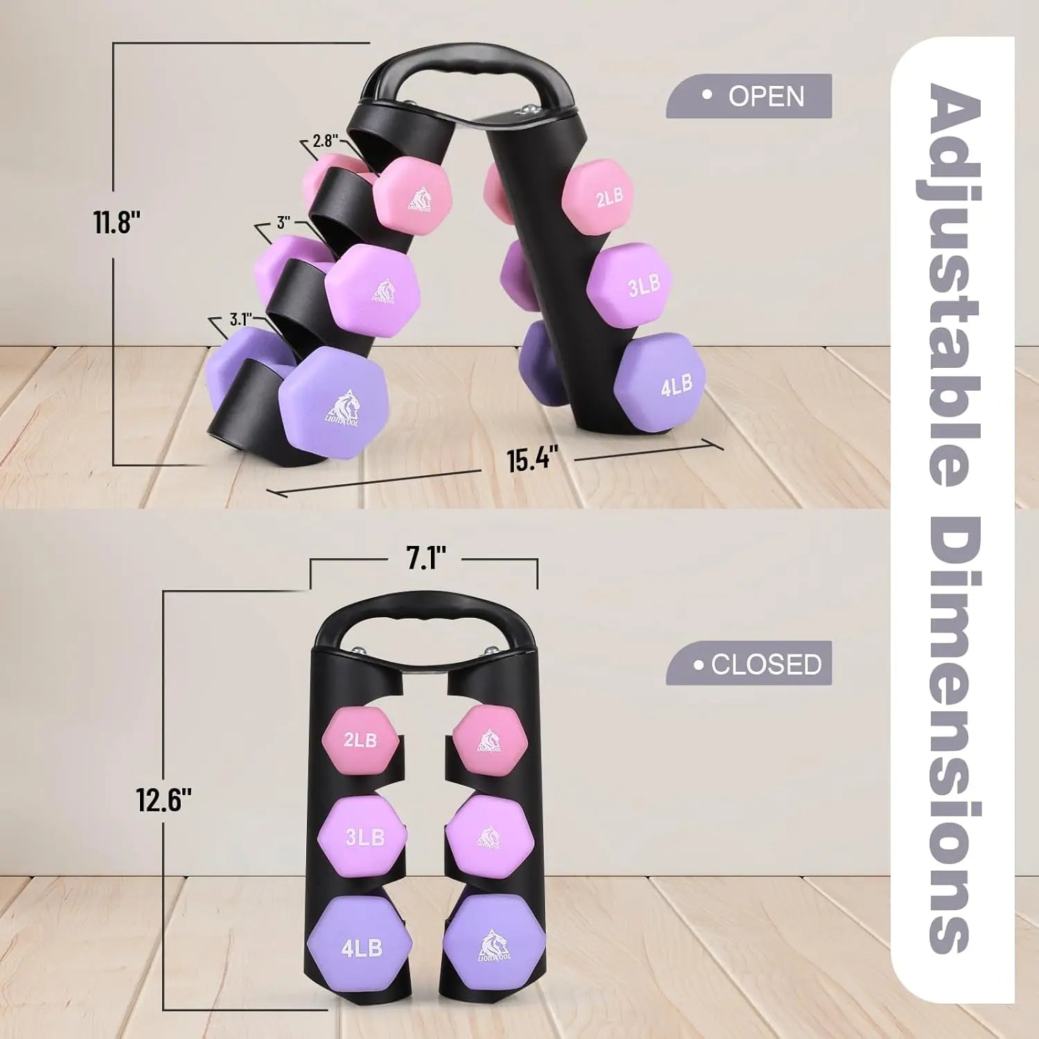 18LB Neoprene-Coated Hex Dumbbell Set (6 PCS + Stand) – Anti-Slip, Anti-Roll Strength Training Weights in Lilac Fantasy