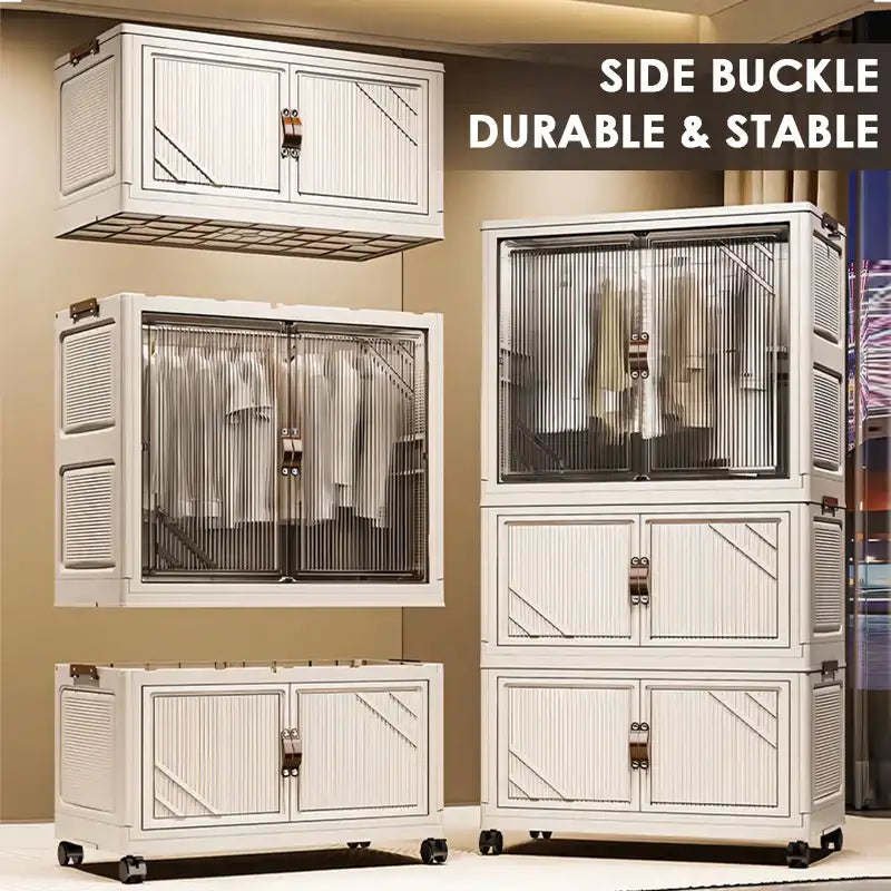 Multi-Layer Folding Storage Cabinet with Wheels – Large Capacity Rolling Organizer Wardrobe