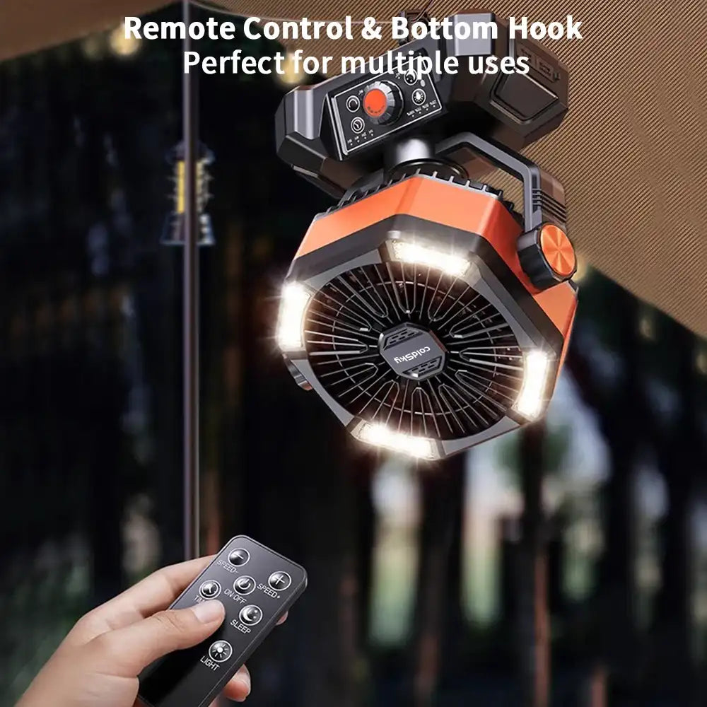 ColdSky Camping Fan with 4 LED Lantern, 8 Speeds & 20000mAh Battery – Portable Outdoor Fan for Camping, Fishing & Desk Use