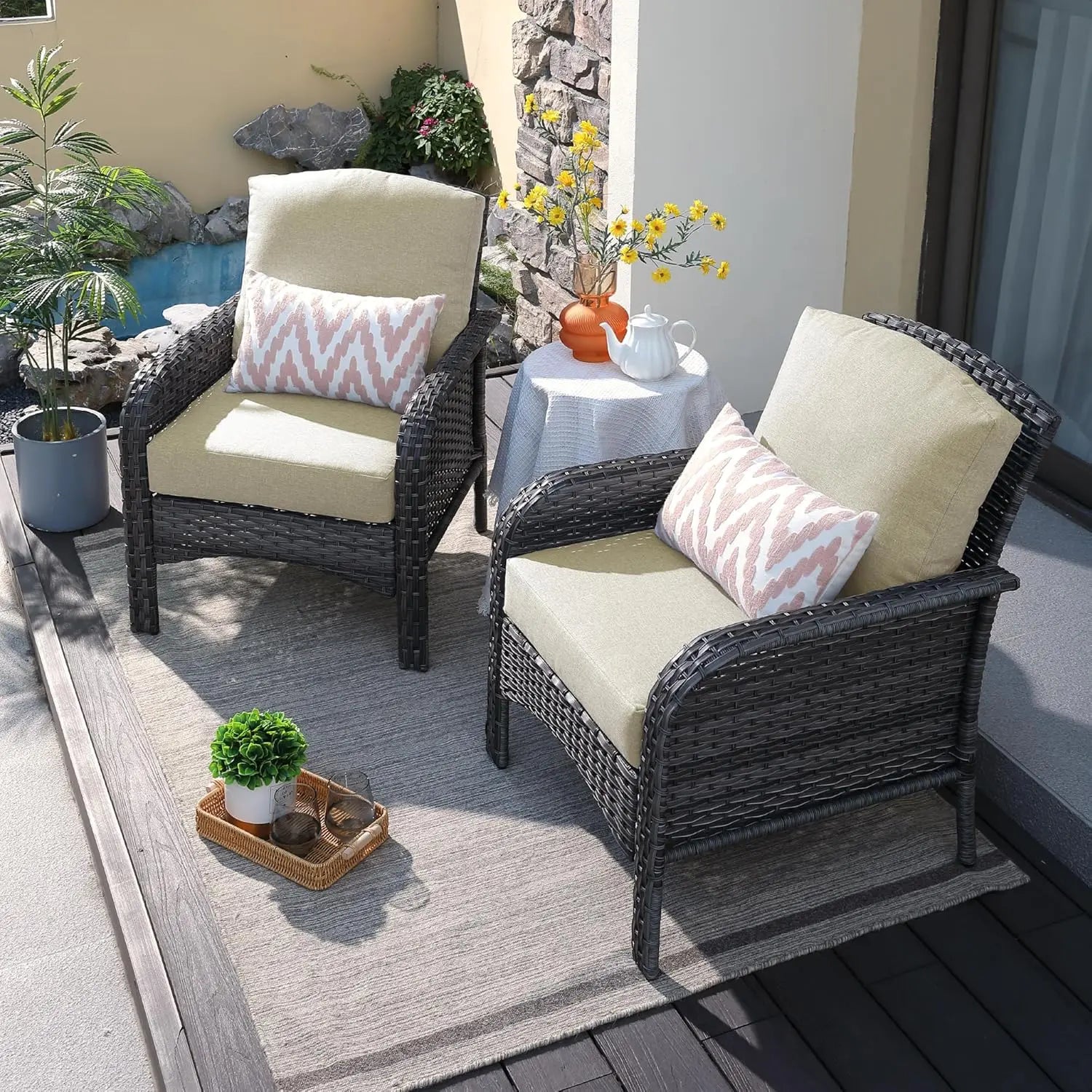 “2-Piece Patio Furniture Set – Outdoor Wicker Loveseat Sofa with High Back & Glass Coffee Table, All-Weather Rattan”