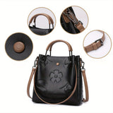 Trendy Women’s 2-Way Printed Letter Bucket Bag – Premium Embossed PU Leather Handbag, Shoulder & Crossbody