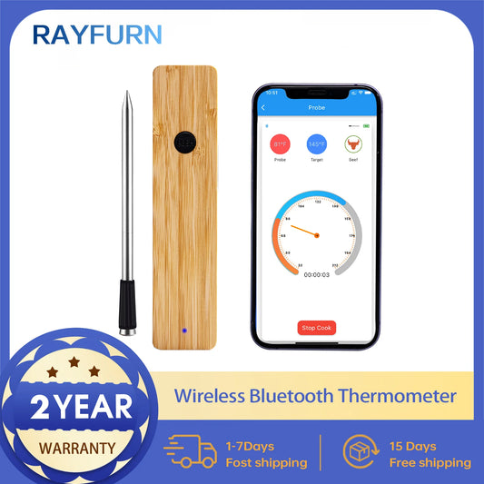 Rayfurn Smart Meat Thermometer – Wireless Bluetooth BBQ Thermometer with Rechargeable Battery & Accurate Food Temperature Measurement
