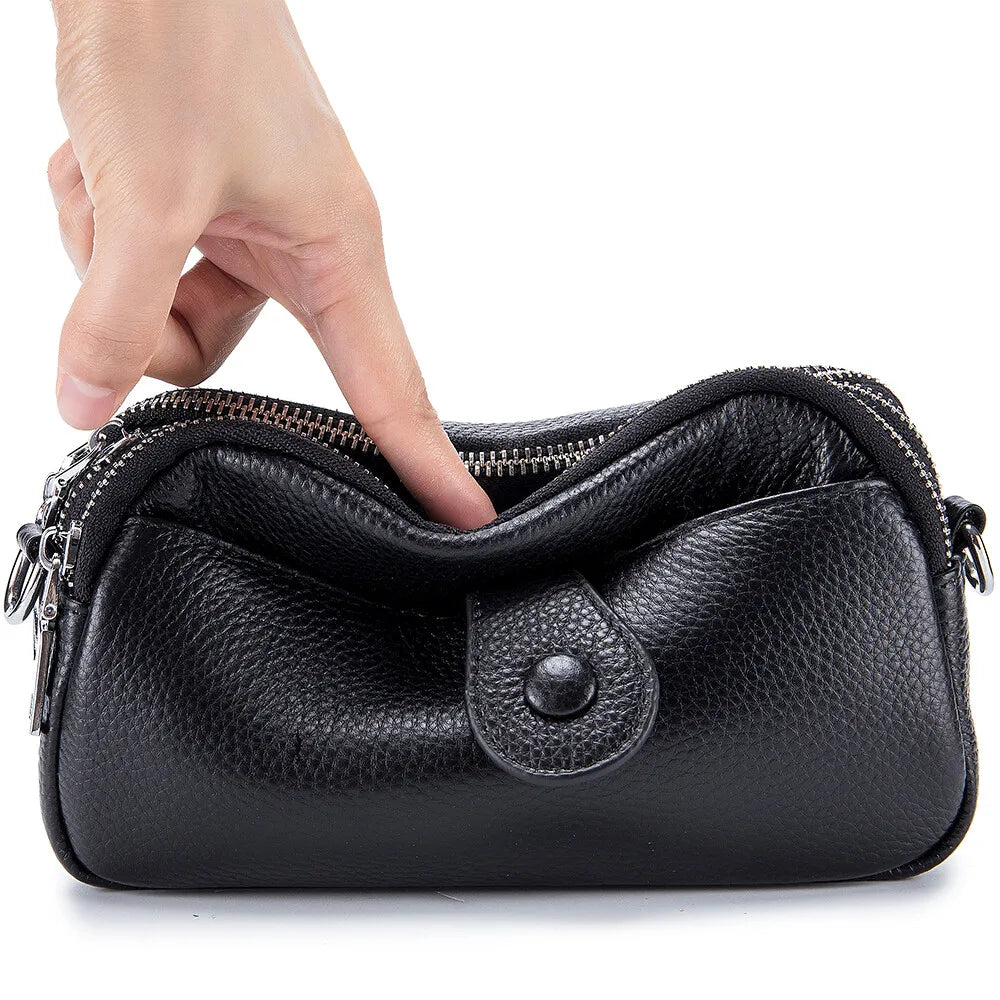 Women’s Genuine Leather Crossbody & Shoulder Bag – Large Capacity Zipper Wallet & Mobile Phone Bag with Adjustable Strap