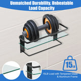 Glass Bathroom Shelf with Towel Bar – 15.7" Rustproof Metal 2-Tier Wall Organizer