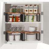 4-Pack Wooden Expandable Countertop Shelves – Stackable Organizer for Kitchen & Bathroom (Brown)
