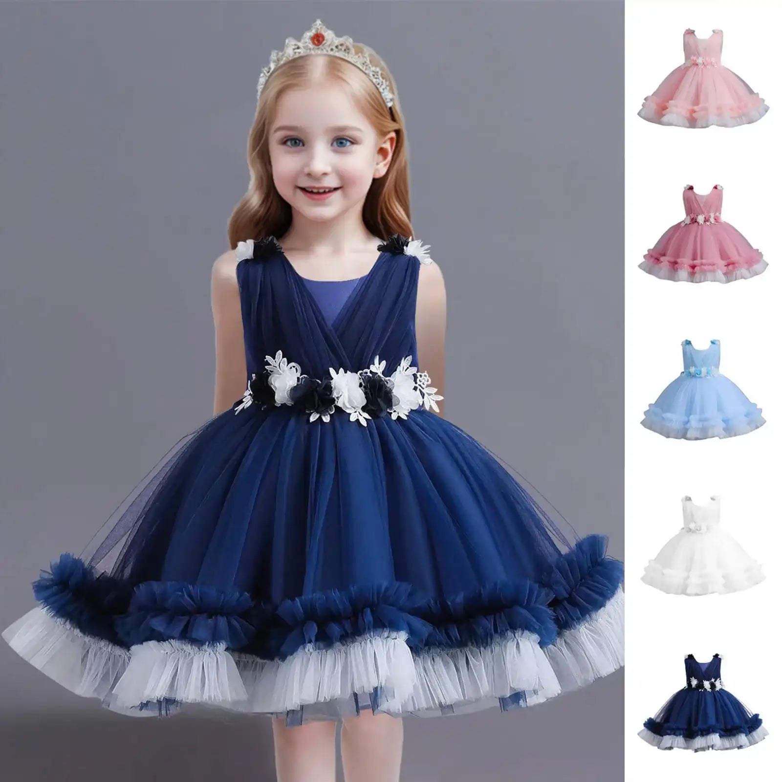 Sweet Princess Floral Lace Cake Dress – Girls First Birthday & Party Gown