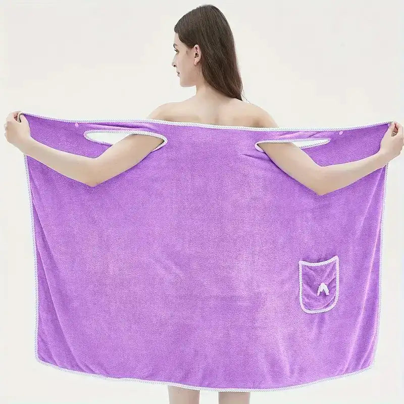 “Wearable Bath Towel with Bowknot – Coral Velvet Bath Skirt for Adults, Quick-Drying & Soft Absorbent Wrap”