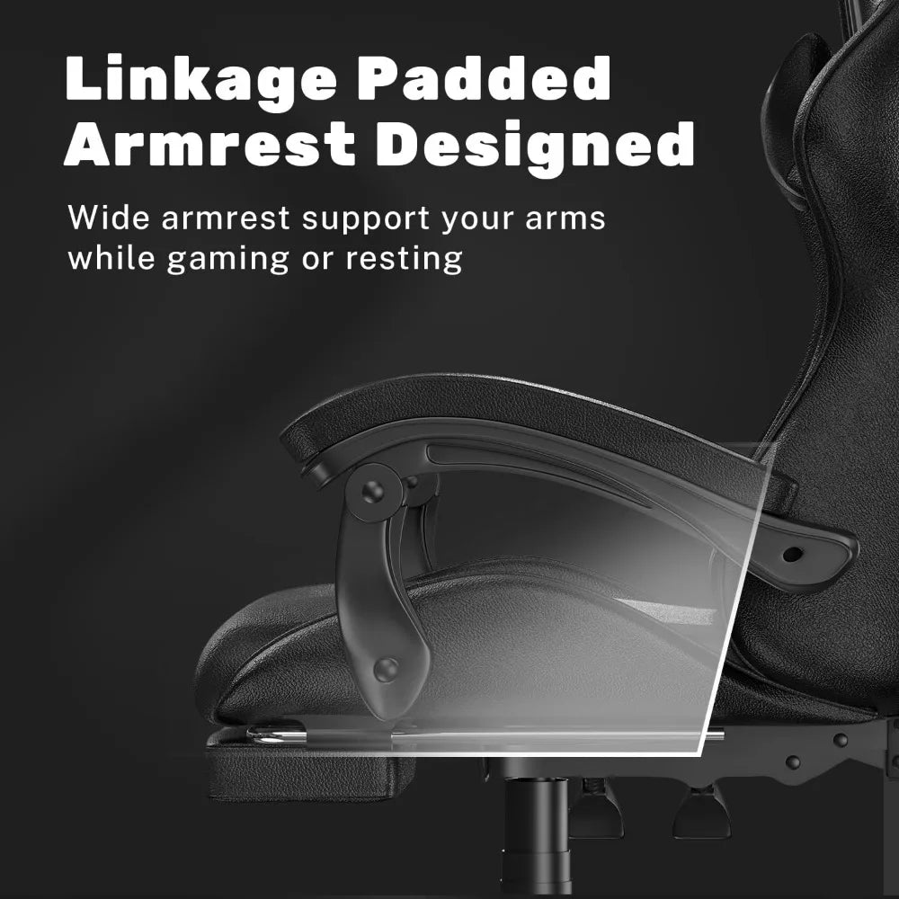 Ergonomic Gaming Chair with Footrest – Racing Style Computer Chair with Lumbar Support, Adjustable Height, Reclining Back & Headrest