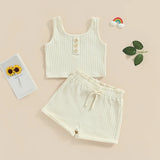 Lioraitiin Girls’ 2-Piece Summer Outfit – Sleeveless Knit Vest Top & Solid Drawstring Shorts Set for Kids 0–8 Years