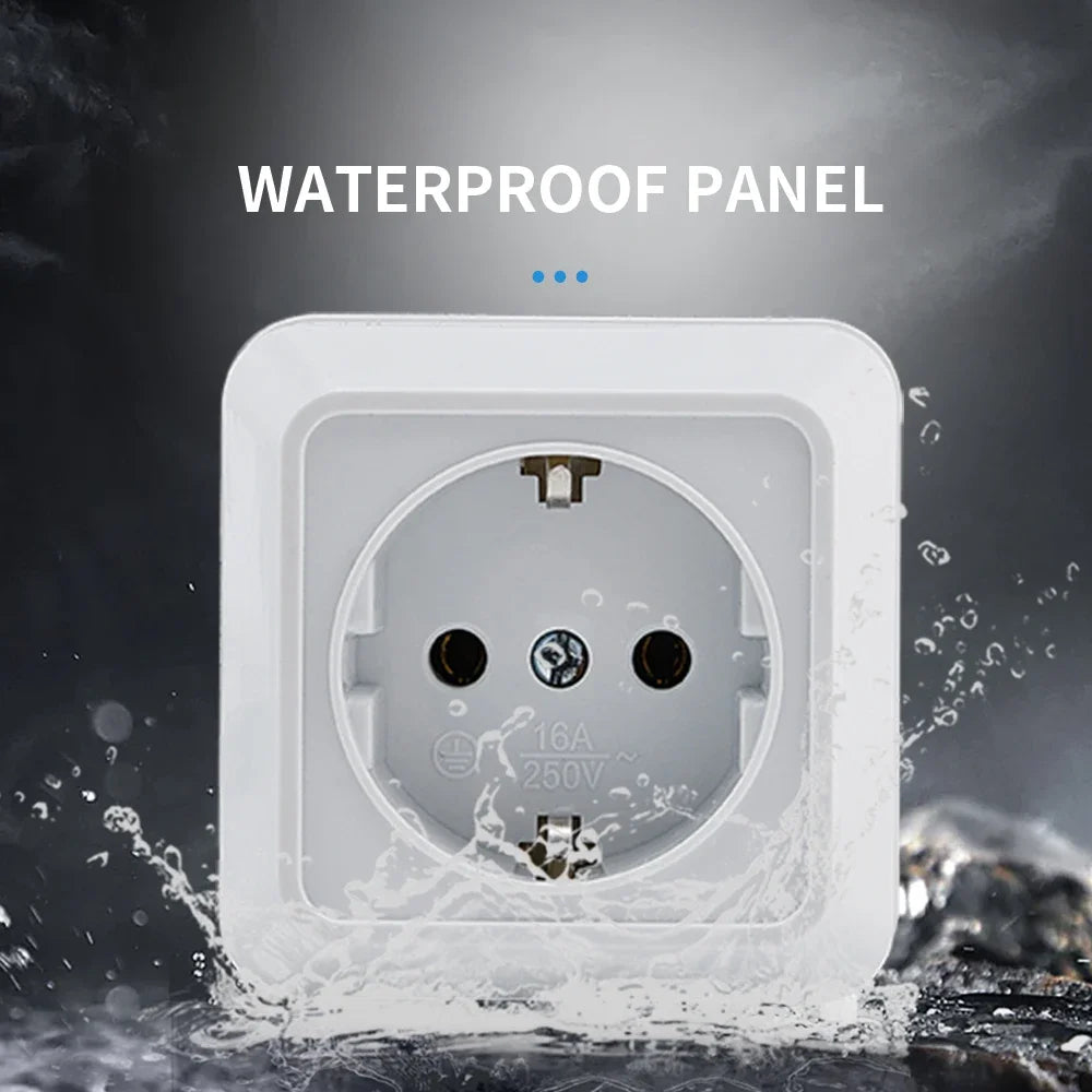 White Wall Mount EU Standard Power Socket – Vintage Style Electrical Outlet with Grounding, Flame-Retardant Plastic Surface Plug for Home & Office