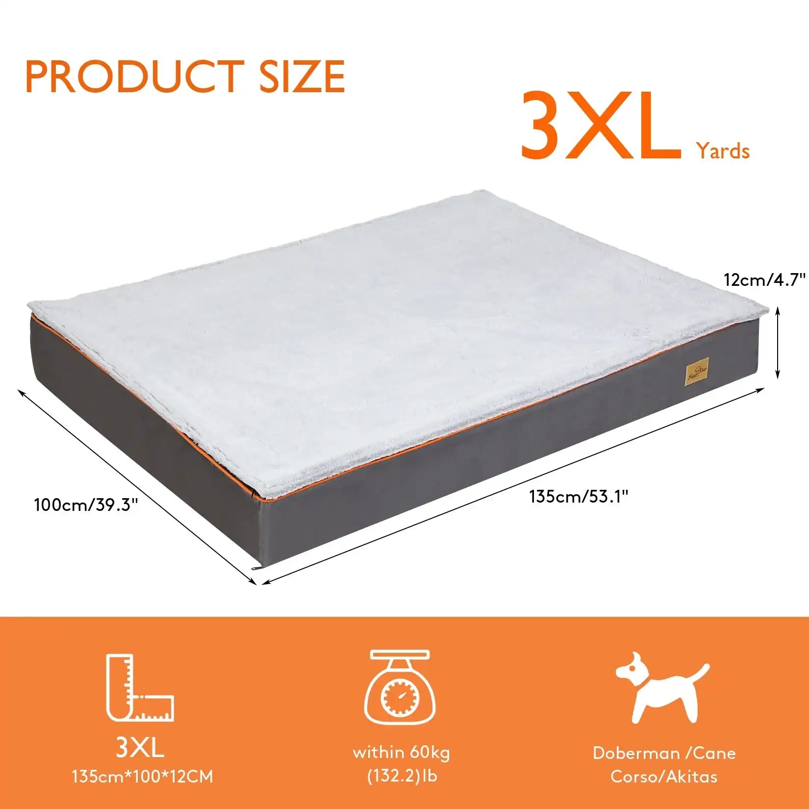Large Orthopedic Dog Bed – Padded Foam Cushion Pet Bed with Washable Cover & Support Pillow for Dogs”