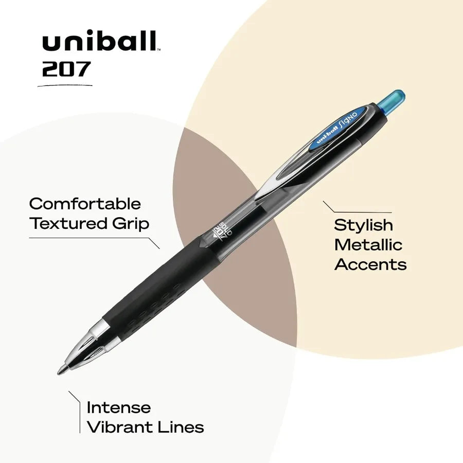Uni-ball Signo 207 Gel Pens (12 Pack, 1.0mm Bold) – Blue Ink, Retractable, Water-Resistant