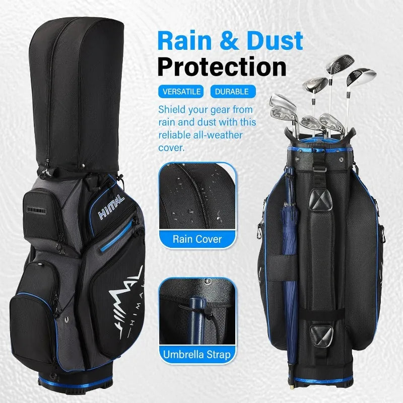 Premium 14-way golf cart bag – full-length divider men’s golf bag with cooler pocket, handles & rain cover